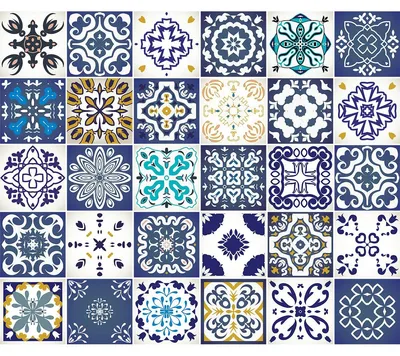 Image de Autocollants décoratifs pour meubles – Autocollants pour la cuisine et le salon – 30 autocollants Lubina imitation carreaux de ciment pour meubles – 30 autocollants 10 x 10 cm