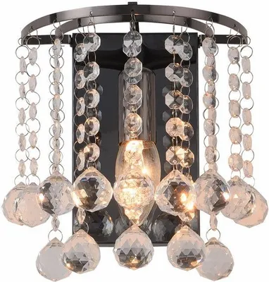 Productafbeelding van Glamour wandlamp, zwart, met kristallen, London crystal, 1xE14, 40W, REA227701-29, Reality