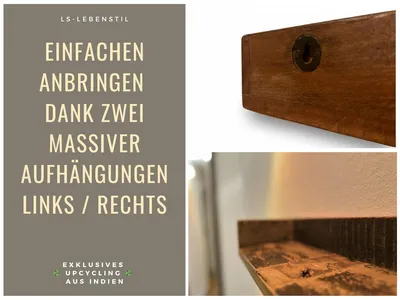 Produktbild von LS-LebenStil Holz Ziegelform Wandregal 45x15cm Braun Recycelt Küchenregal Bücherregal Wandboard Ablageboard Gewürzregal Dekoregal Schweberegal Bad