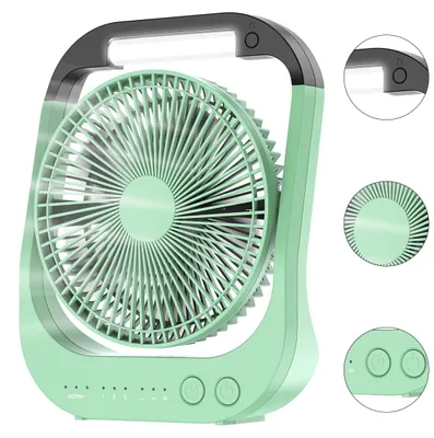 Produktbild von USB-Schreibtischventilator, 10000 mAh, wiederaufladbar,4 Geschwindigkeiten, Tischventilator, Campingventilator, 180° drehbar, LED-Licht,Timer