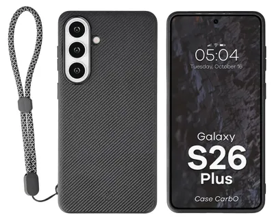 Produktbild von Hülle mit Handgelenkband für Galaxy S26 Plus, Bizon Case CarbO, Schwarz