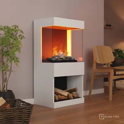 Produktbild von GLOW FIRE Elektrokamin 'OGF 2'| Wasserdampf Kamin mit OMC 400 mit Holzdekoration in weiß als Raumteiler | HxBxT: 55x110x40 cm