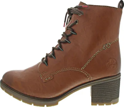 Produktbild von Rieker Damen Schnürboot Blockabsatz Stiefelette Profilsohle 77521, Größe:38 EU, Farbe:Braun