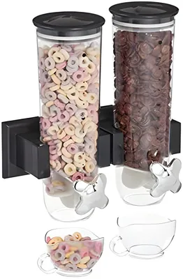 Produktbild von PolkaHome® Doppelter Cornflakes-Spender für die Wand, Frühstücksflocken, Müsli, Nüsse und Süßigkeitenautomat, Kunststoff, Schwarz