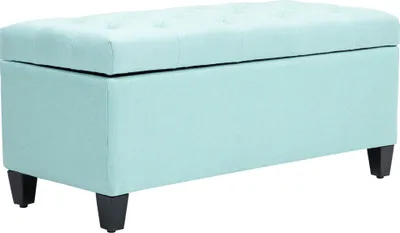 Image de Banc rembourré avec rangement, banc coffre, pour le couloir, la chambre ou le salon, en polyester aspect lin et bois caoutchouc, vert, 100 x 40 x 44 cm, vert, 100 cm, 40 cm, 44 cm, polyester