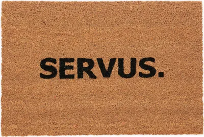 Image de Tapis d'entrée Relaxdays en fibre de coco, 60 x 40 cm, inscription « Servus », tapis antidérapant, pour l'intérieur et l'extérieur, naturel/noir
