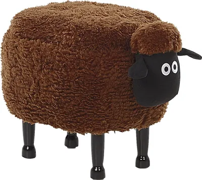Image de BELIANI pouf en agneau marron, mouton, tabouret, Fourrure artificielle, pieds en bois, pouf avec rangement pour enfants