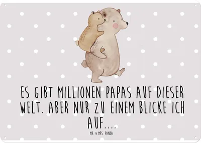 Produktbild von Mr. & Mrs. Panda Schild Papa Bär DIN A4 - Grau Pastell - Geschenk, Vatertag, Vater, Muttertag, Geburtstag, Blechschild, Wandbild, tafel, Türschild, Blechtafel