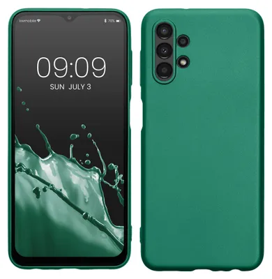 Produktbild von kwmobile Handyhülle für Samsung Galaxy A13 4G Hülle - Silikon Case metallisch schimmernd - Schutzhülle Cover - Metallic Dunkelgrün