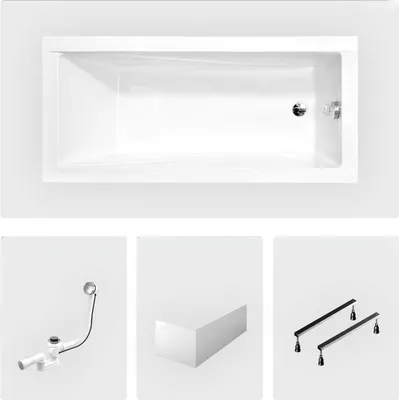 Produktbild von Rechteckige Badewanne - 140 x 70 cm - mit weißer Frontschürze - Füße - Chromablauf - MODERN