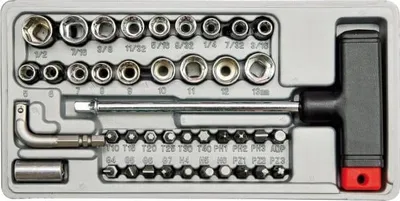 Produktbild von VOREL T-TYPE-SCHRAUBENDREHER MIT AUSTAUSCHBAREN BITS UND STECKDOSEN, 41-tlg. Satz 65150