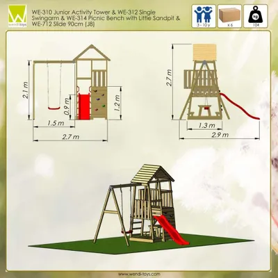 Obrázok produktu pre Wendi Toys Drevená hracia veža Gorila so šmykľavkou, lezeckou stenou, hojdačkou a piknikovým stolíkom príroda 290x270x270 cm
