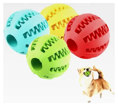 Produktbild von Hundeball mit Zahnpflege-Funktion, 4 Stück Set aus Naturkautschuk, Robuster Hunde Ball Ø 5 cm, Snackball für große und kleine Hunde