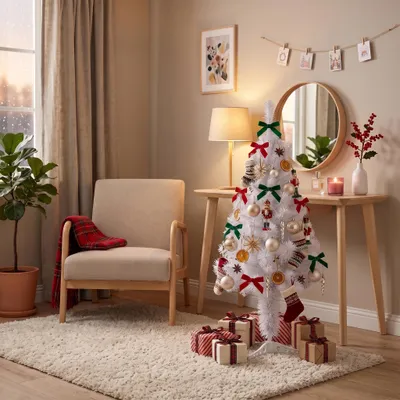 Image de ROSEJANE : Sapin de Noël artificiel blanc en PVC, 120 cm, avec 180 branches, et support en métal