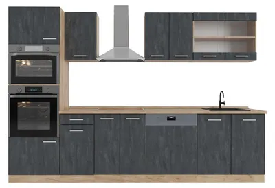 Produktbild von Küchenzeile Vicco R-Line Schwarz Beton/Goldkraft Eiche 300 cm AP Eiche, Model 47370