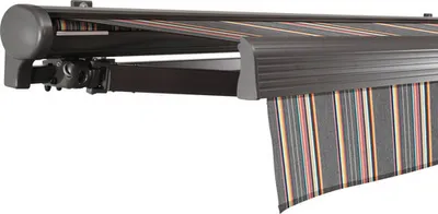 Produktbild von SOLUNA Halbkassettenmarkise Comfort 5x3 Dessin D422 Gestell DB703 dunkelgrau Antrieb links inkl. Kurbel