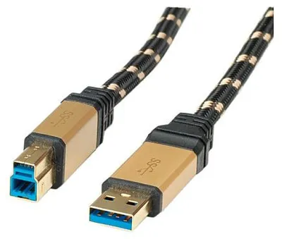 Obrázok produktu pre ROLINE 11.02.8902, 1,8 m, USB A, USB B, USB 3.2 Gen 1 (3.1 Gen 1), Samec/samec, Čierna, Zlato