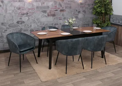 Image de lot de 6 chaises de salle à manger HWC-O28, chaise de cuisine rembourrée Chaise, tissu/textile (340g/m²) métal ~ bleu