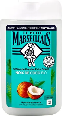 Produktbild von Le Petit Marseillais Duschcreme mit Kokosbutter & Kokosnussduft, 250 ml, feuchtigkeitsspendend, alle Hauttypen, pH-neutral & parabenfrei