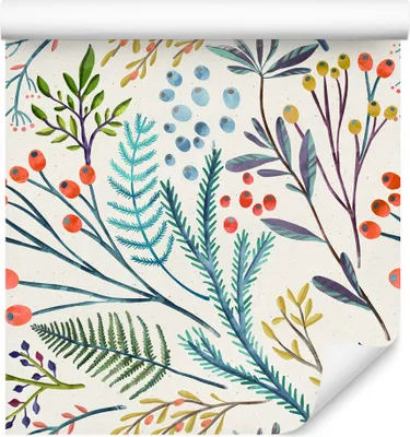 Produktbild von 10m VLIES TAPETE Rolle Pflanzen Blätter Früchte Aquarell Ornamente XXL