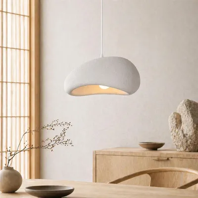 Obrázek produktu pro Závěsné svítidlo Milton & Oldbrook Japandi, Ø 40 cm, Vaduz, bílá, vzhled kamene