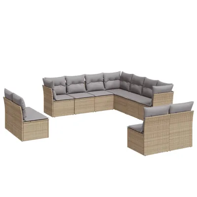 Produktbild von 11-tlg. Garten-Sofagarnitur mit Kissen Beige Poly Rattan