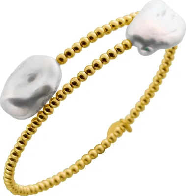 Produktbild von Perlen Armreif Gold 585 14K weiße Barock Keshi Perlen 99