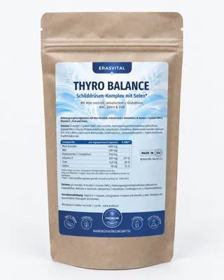 Produktbild von THYRO BALANCE – Myo-Inositol, NAC, L-Glutathion, Vitamin C, Zink & Selen, KI-generiertes Bild