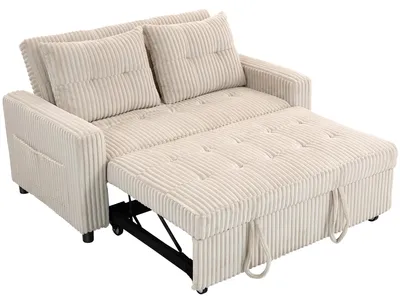 Productafbeelding van HOMCOM slaapbank, 2-persoons bank 157x190 cm met verstelbare rugleuning, crème