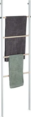 Produktbild von Relaxdays Handtuchleiter, Holz & Metall, 4 Sprossen, für Handtücher & Kleidung, zum Anlehnen, HxBxT: 172,5x53x6 cm, weiß