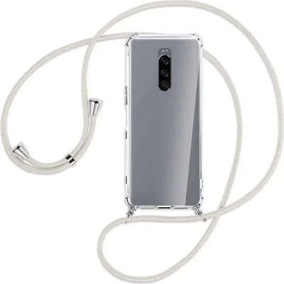 Produktbild von Handykette Backcover-Schutzhülle mit Band (Metall silberfarben) für Sony Xperia 1 - broken white