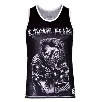 Productafbeelding van Extreme Hobby Tanktop, technisch design, "Psycho Clown" tanktop voor heren, spierhems voor heren, onderhemd, fitnessshirt, mouwloos, geschikt voor hardlopen, sneldrogend, zwart, maat 3XL