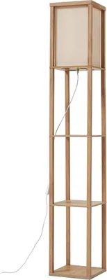 Immagine prodotto di Lampada da terra Lindby Birta, color legno/bianco, mensola, legno