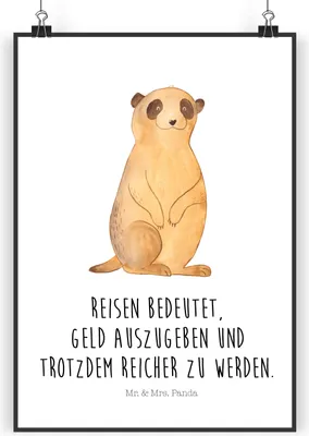 Produktbild von Mr. & Mrs. Panda Bild Erdmännchen DIN A5 - Weiß - Geschenk, Afrika, drucke, Posterdruck, Spruch, wandkunst, Wandbild, Traveling, Roadtrip, Weltreise, Plakat