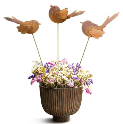 3er-Set rostige Vögel aus Metall, wetterbeständig, Gartendeko