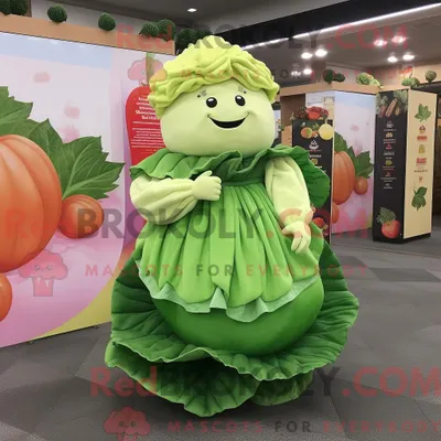Produktbild von Maskottchenfigur REDBROKOLY eines Pfirsichkohlblattes mit Minirock und Schalnadeln