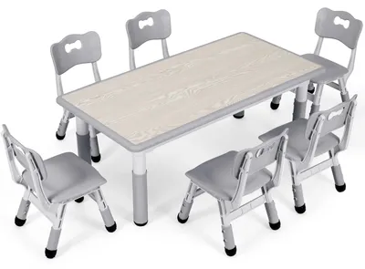 Immagine prodotto di Tavolo da gioco per bambini - Tavolo per bambini - Set da gioco - Arredamento per bambini - Tavolo con 6 sedie - Altezza regolabile
