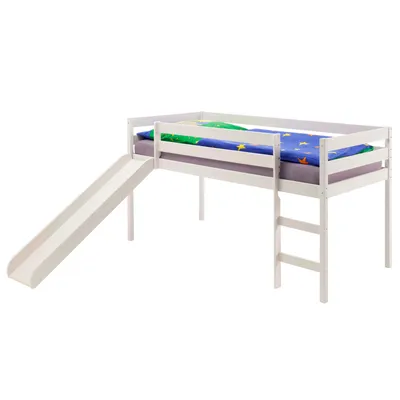 Produktbild von Hochbett mit Rutsche Bett mit Rutsche BENN Kiefer massiv in weiss  lackiert 90 x 200 cm (B x L)