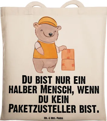 Produktbild von Mr. & Mrs. Panda Shopping Tasche Paketzusteller Herz - Transparent - Geschenk, Schultasche, Paketbote, Uni, Witzig, Tote Bag, Laptoptasche, Spruch, festivaltasche, Beutel