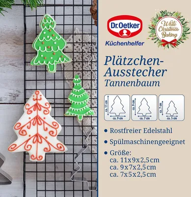 Produktbild von Dr. Oetker Ausstecher 3er "Tannenbaum", Ausstechformen für die Weihnachtszeit, Ausstecher aus rostfreiem Edelstahl - spülmaschinengeeignet (Farbe: Silber), Menge: 1 x 3er Set