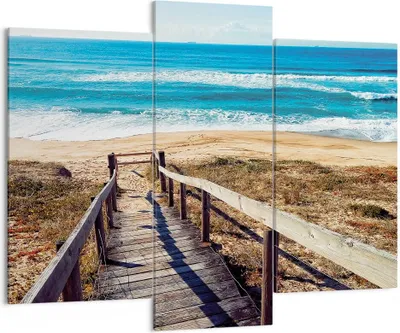 Produktbild von Bild auf Leinwand - Leinwandbild - 3 Teile - Meer Strand Eintritt - 130x100cm - Wand Bild - Wanddeko - Wandbilder - Leinwanddruck - Bilder - Wanddekoration - Leinwand bilder - CB130x100-4359