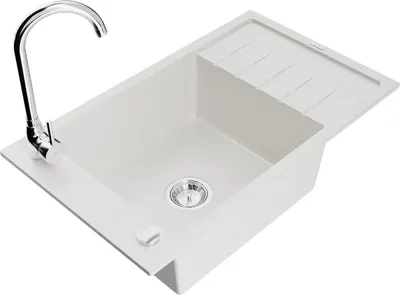 Produktbild von Mexen Elias 1 Becken-Granitspüle mit Abtropffläche und Mischbatterie Telma, Weiß - 6511-20-670200-00