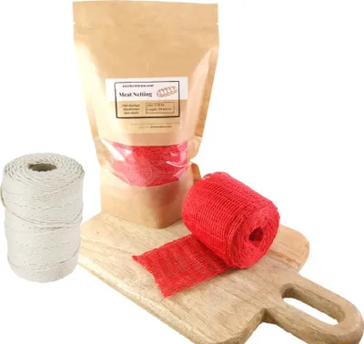 Produktbild von Rot Fleischnetz 150mm / 10m + Wurstgarn 80m - Schinkennetz, Räuchernetz, Küchengarn, Kochgarn