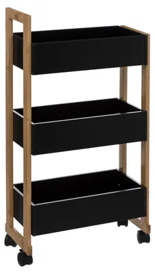 Obrázek produktu pro Koupelnový regál na kolečkách BAMBOO, černý, 3patrový
