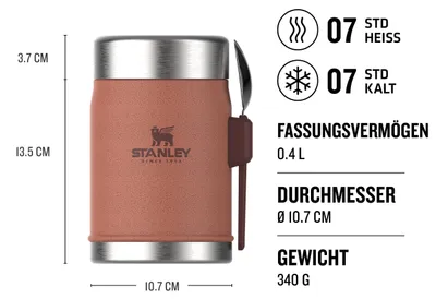Produktbild von STANLEY 1913 Classic Legendary Thermobehälter Für Essen Mit Göffel 400 ml - Hält 7 Stunden Heiß Oder Kalt - Edelstahl Warmhaltebehälter - BPA-Frei