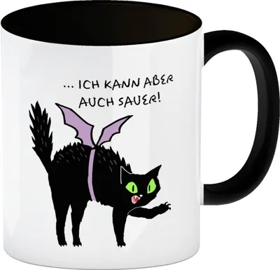 Produktbild von Schwarze Katze Kaffeebecher in schwarz mit Spruch Ich weiß ich bin süß