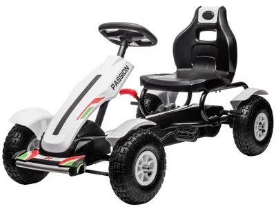 Produktbild von HOMCOM Gokart Tretauto mit Handbremse, verstellbarem Sitz, bis 50kg Weiß