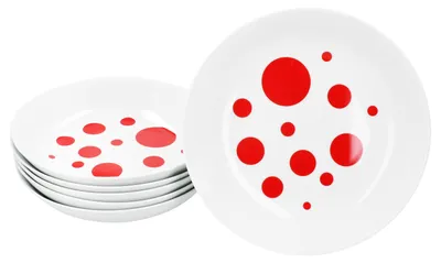 Immagine prodotto di set di 6 piatti fondi Pula a pois rossi 450ml porcellana 6 pers. piatti profondi pasta a pois