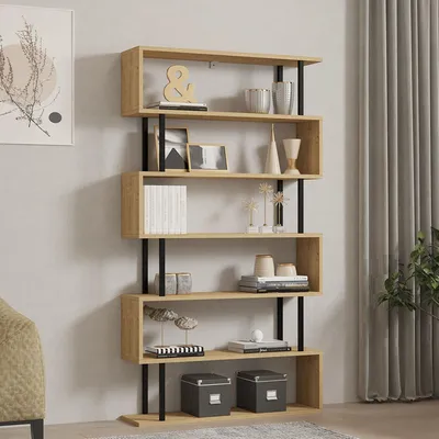 Image de Stio - Bibliothèque 90x22x163 cm Chêne Brun, 5 Étagères