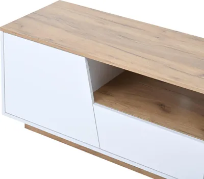 Produktbild von Merax TV Schrank 180x40x46cm, TV Lowboard für Fernseher bis 75 Zoll, TV Möbel mit LED-Beleuchtung per App steuerbar, Hochglanz Front, Weiß+Holzfarbe